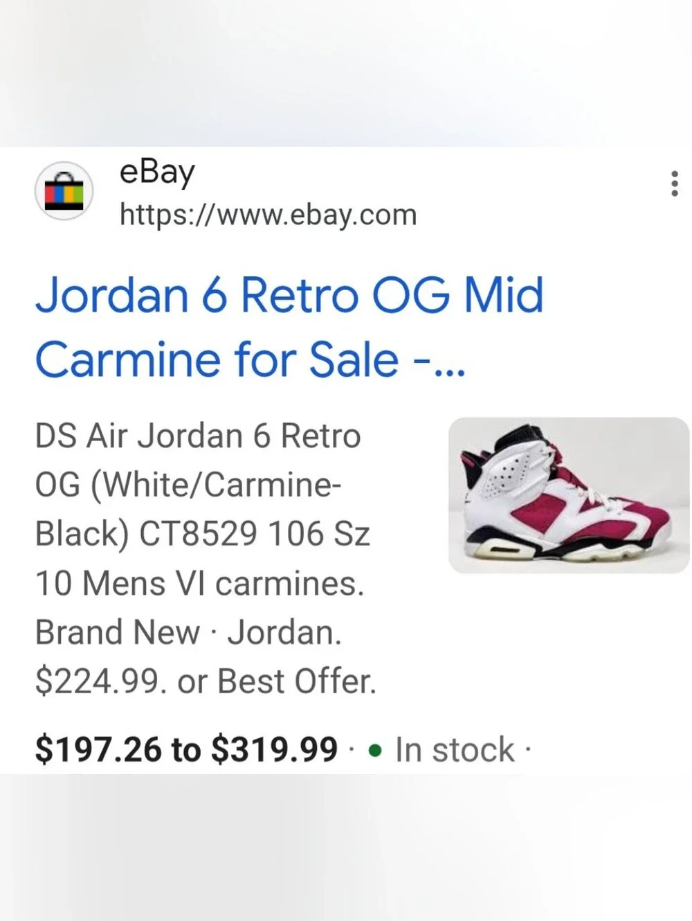 Men's Nike Air Jordan 6 Retro Carmine Size 11 (EXCELLENT CONDITION)
